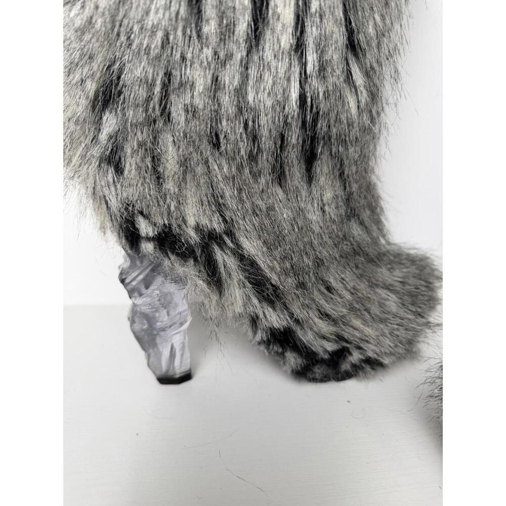 Chanel Faux Fur Knee High Boots Sz 38.5 Italy Sculpted Heel RARE - Picture 3 of 11